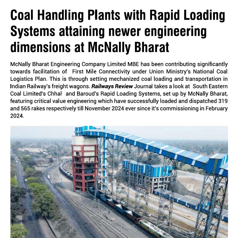 McNally Bharat Engineering earns recognition in Railways Review 2024 for its contribution to India’s rail infrastructure development.