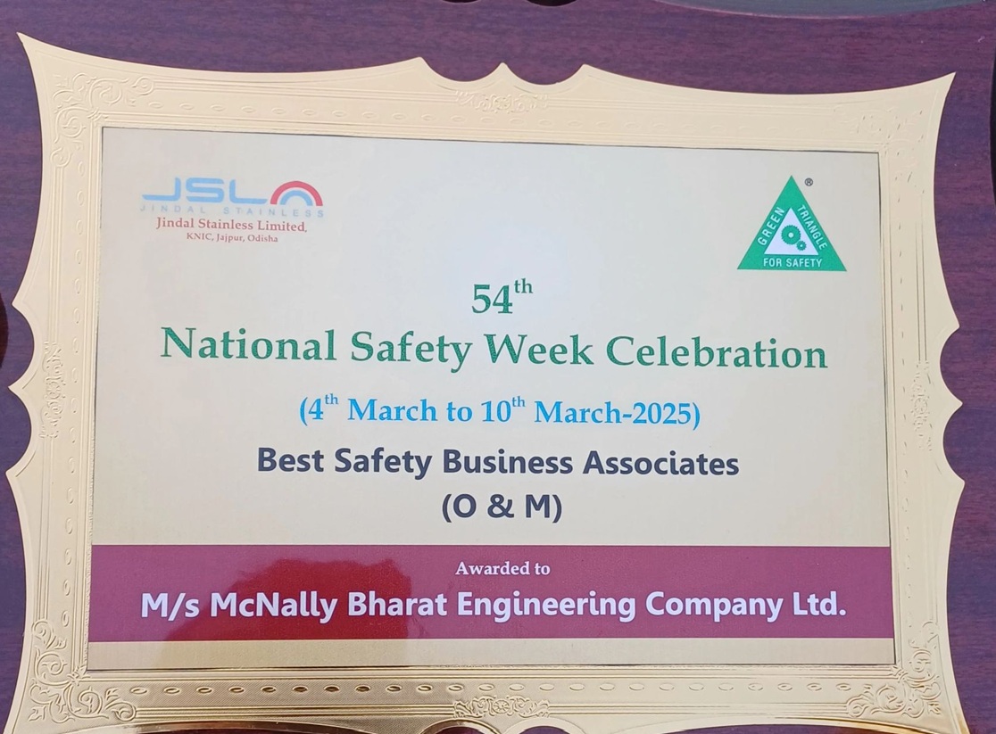 We are proud to share that our Operations & Maintenance team at JSL Duburi has been honored with the Best Safety Business Associates Award by our esteemed client during the 54th National Safety Week celebrations. Heartiest congratulations to the entire team!